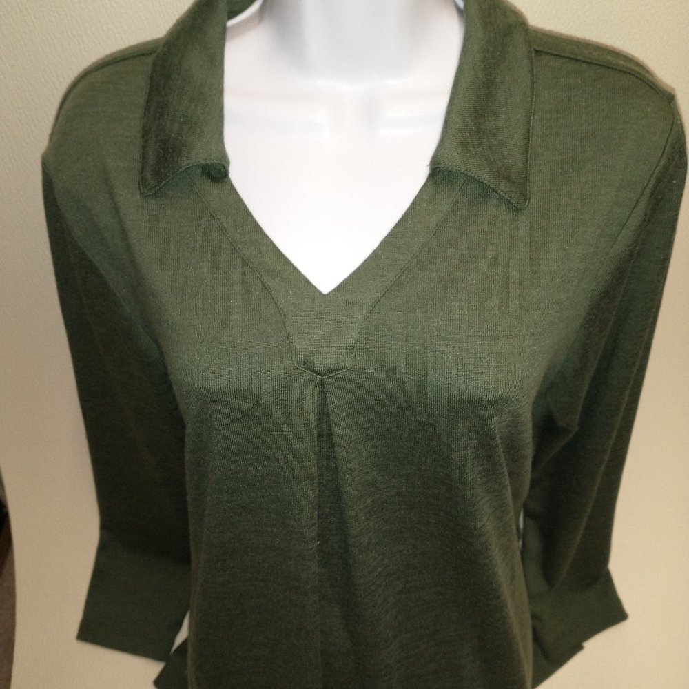 Green Ladies Casual Top Long Sleeve